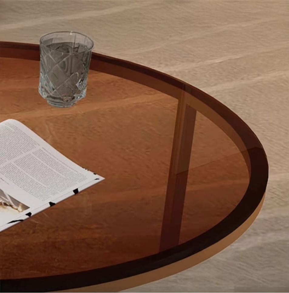 Round nesting coffee table 2 set glass & sintered stone table with drawer